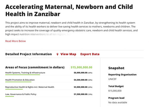 Viewers can drill down to get details and learn about the targeted results for each project.