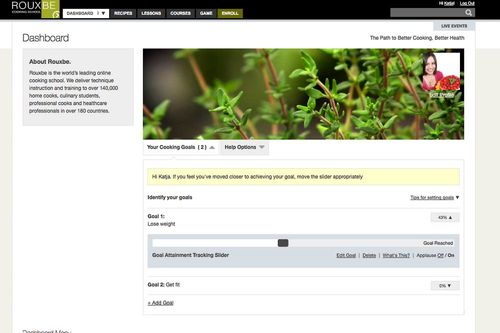 User dashboard to track cooking course progress on Rouxbe
