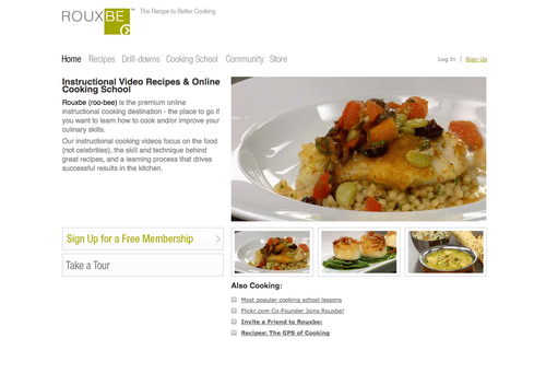 Rouxbe homepage interface promoting online cooking lessons