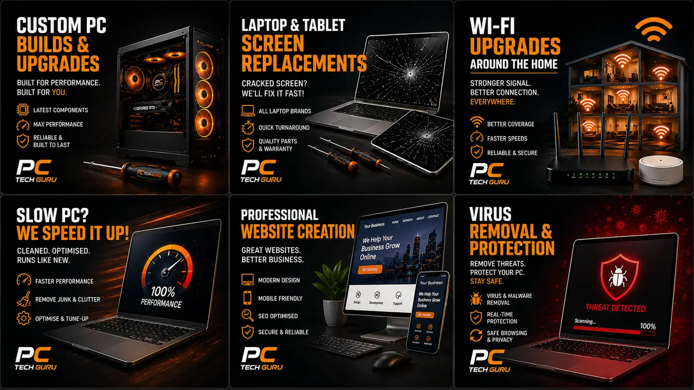 PC Tech Guru local PC repairs, laptop upgrades, WiFi support and website creation services
