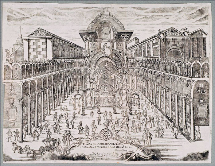 Plaza-de-Bibrambla,-grabado-de-Francisco-Pérez,-1760-artemision-blog-de-arte-corpus-christi