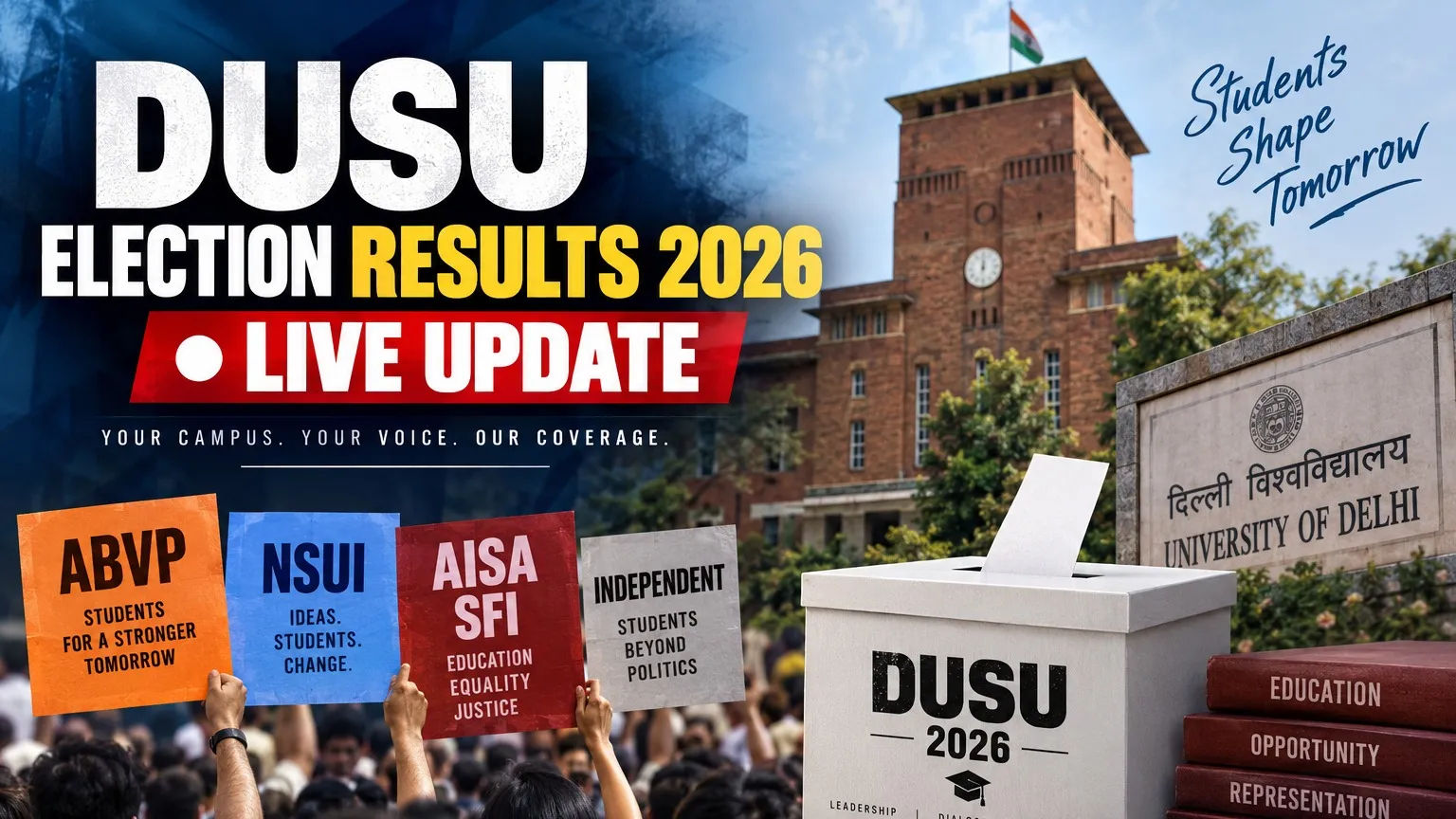 DUSU निवडणूक निकाल 2026: थेट मतमोजणीचे ट्रेंड