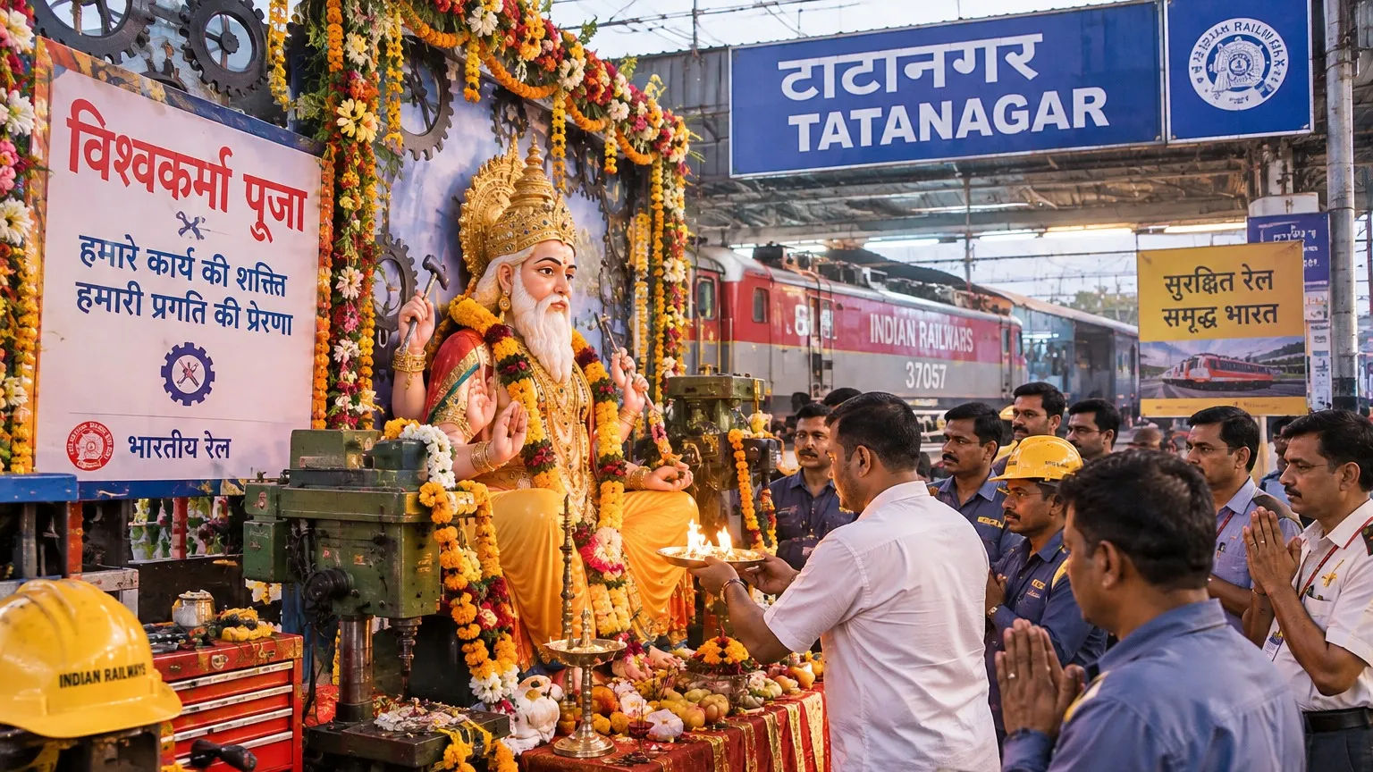 टाटानगर रेल्वेमध्ये उत्साहात विश्वकर्मा पूजा, विविध विभागांमध्ये आकर्षक मूर्तींची सजावट