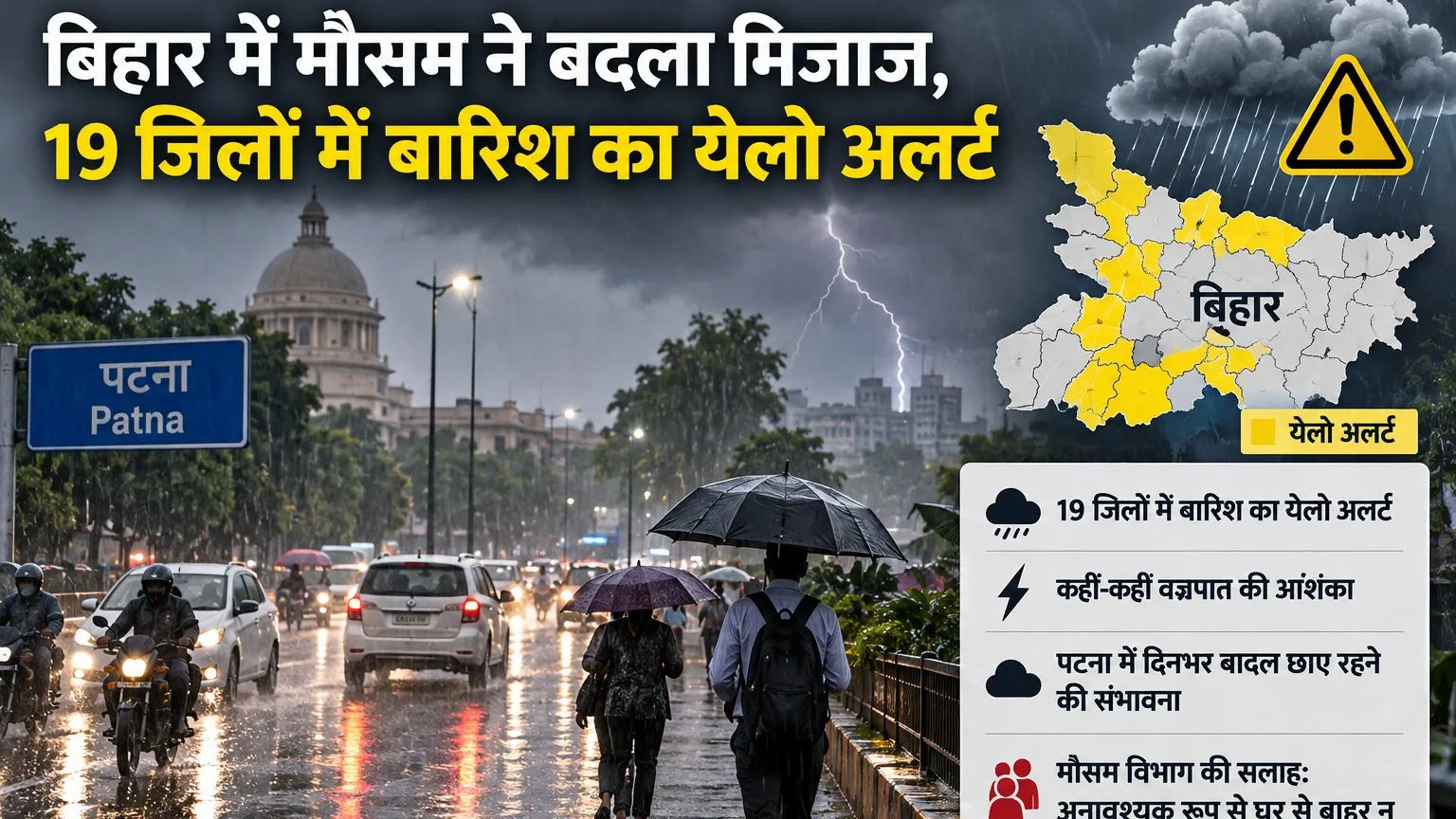Weather Changes in Bihar, Yellow Alert Issued for Rain in 19 Districts