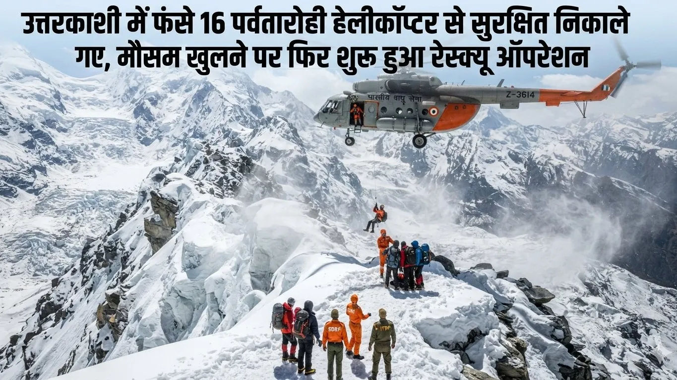 उत्तरकाशी में फंसे 16 पर्वतारोहियों को हेलीकॉप्टर से सुरक्षित निकाला गया, मौसम साफ होने के बाद बचाव अभियान फिर शुरू