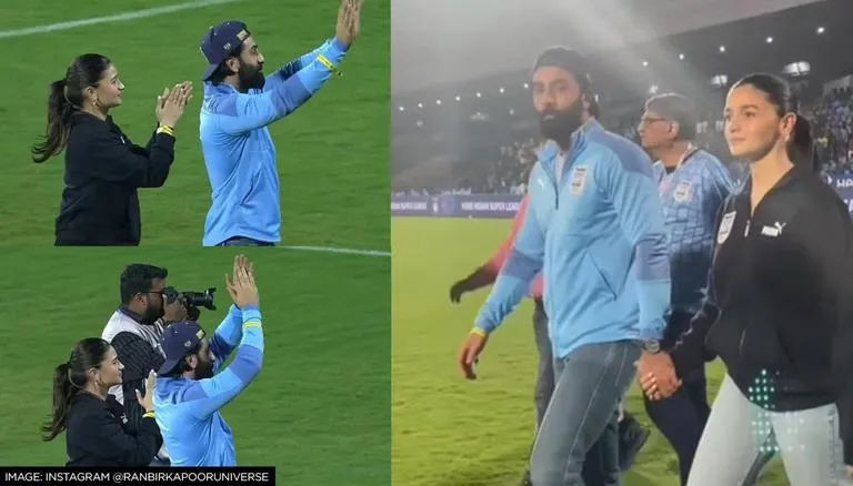 Football lover Ranbir Kapoor attended a football match with Alia Bhatt in Mumbai.