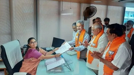 External Affairs Minister S Jaishankar on Monday filed his nomination papers in Gujarat’s Gandhinagar for the upcoming Rajya Sabha polls.