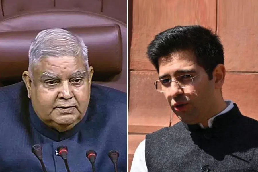 “Use your tongue,” says Jagdeep Dhankhar in response to Raghav Chadha’s hand gesture