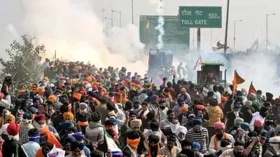 Farmers move towards barricades at Shambhu border, police fire tear gas shell.