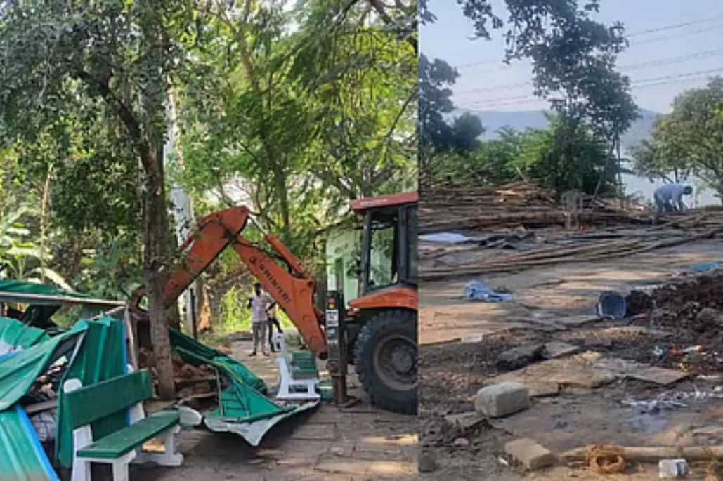 खड़कवासला में अवैध निर्माण पर चला बुलडोजर: प्रशासन ने झील किनारे होटल व दुकानें गिराईं
