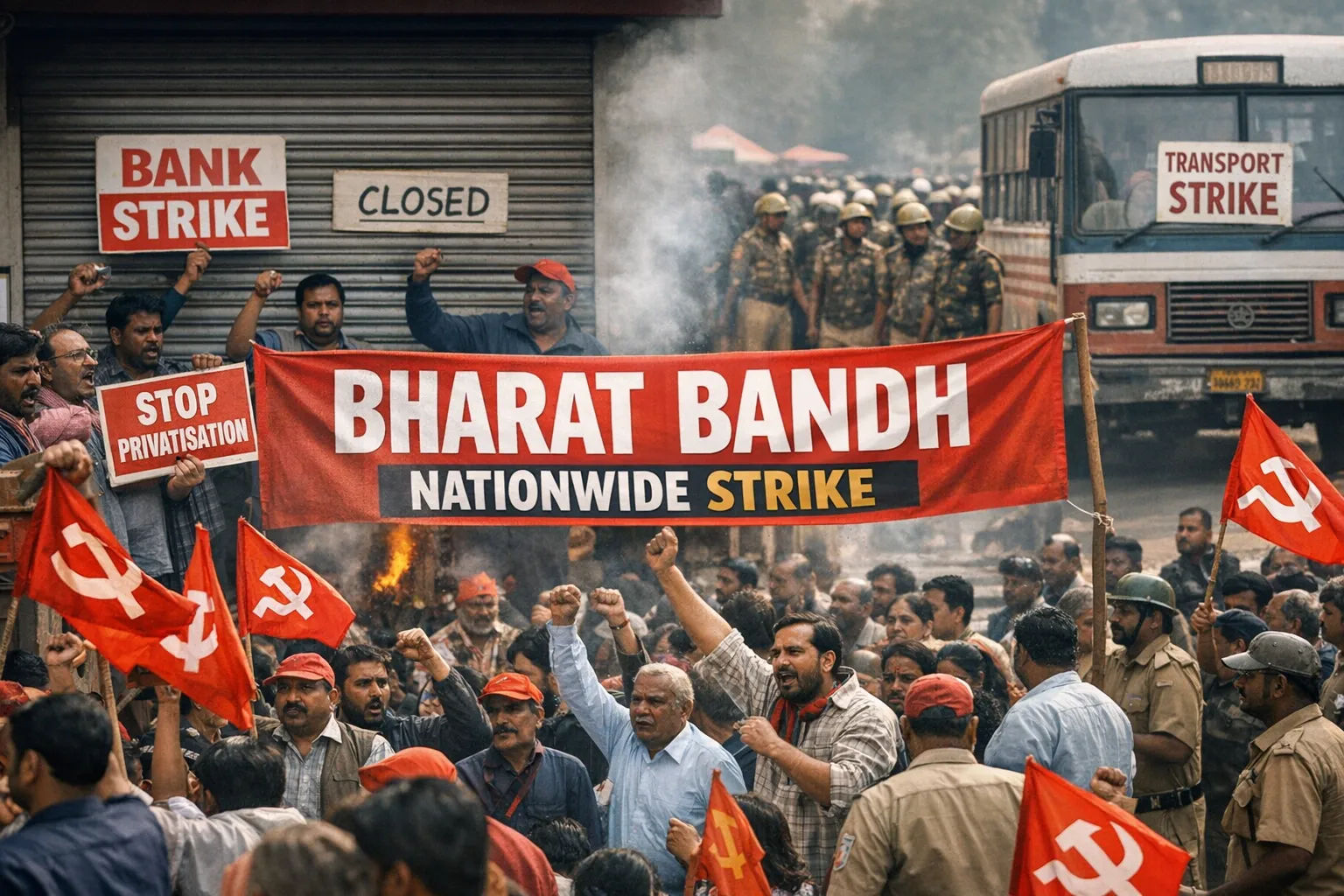 Nationwide Bharat Bandh Disrupts Banking and Public Services Across India