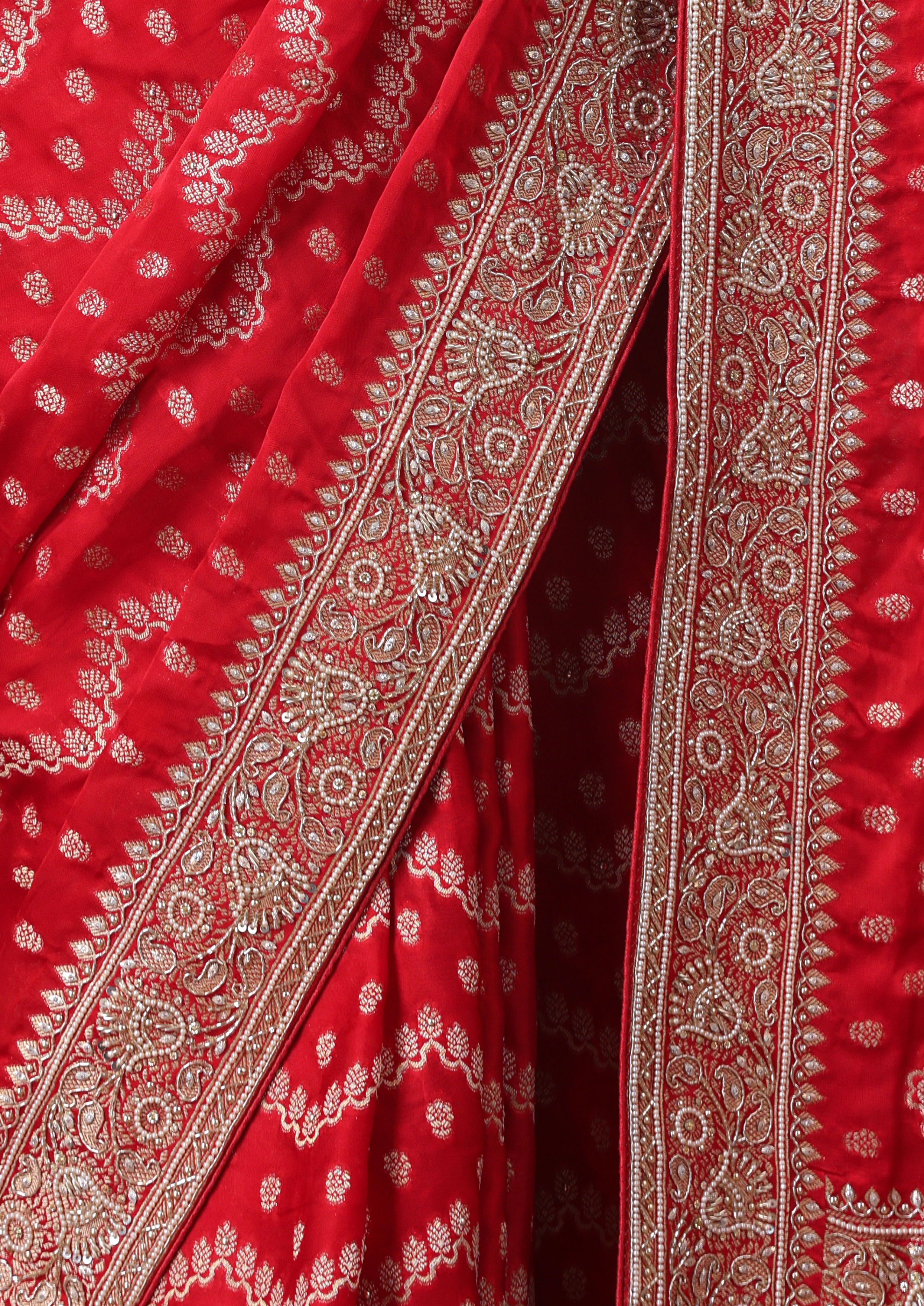 Twamev Women Regal Red Satin Saree