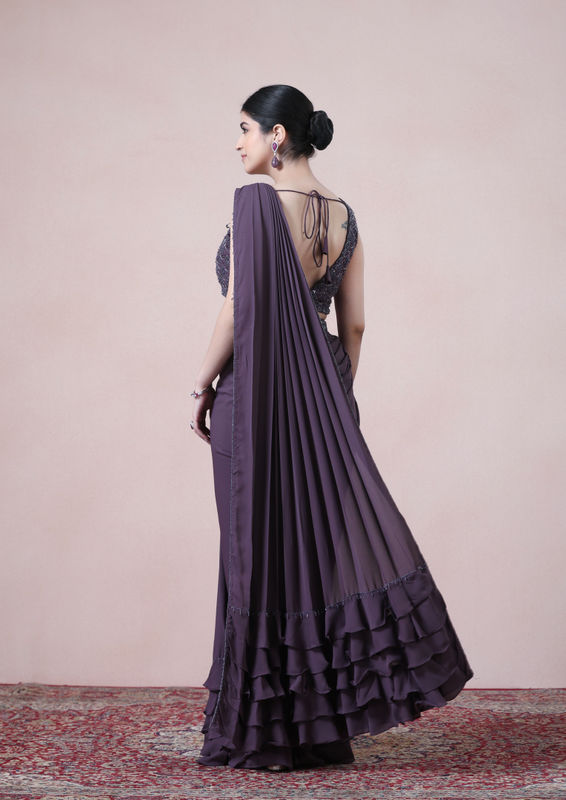 Twamev Women Royal Purple Georgette Saree