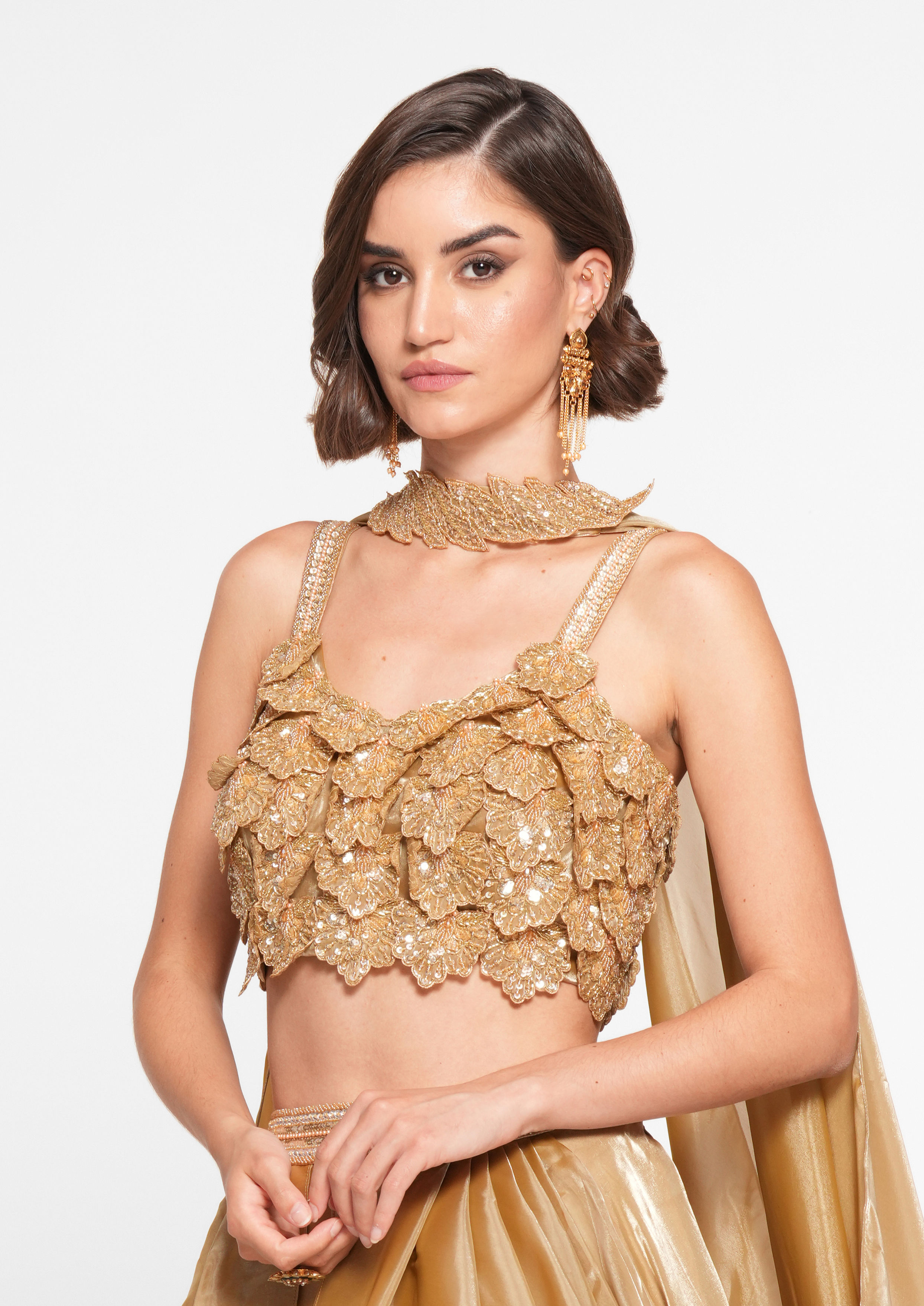 Twamev Women Golden Gleam Trio Set Skirt Top