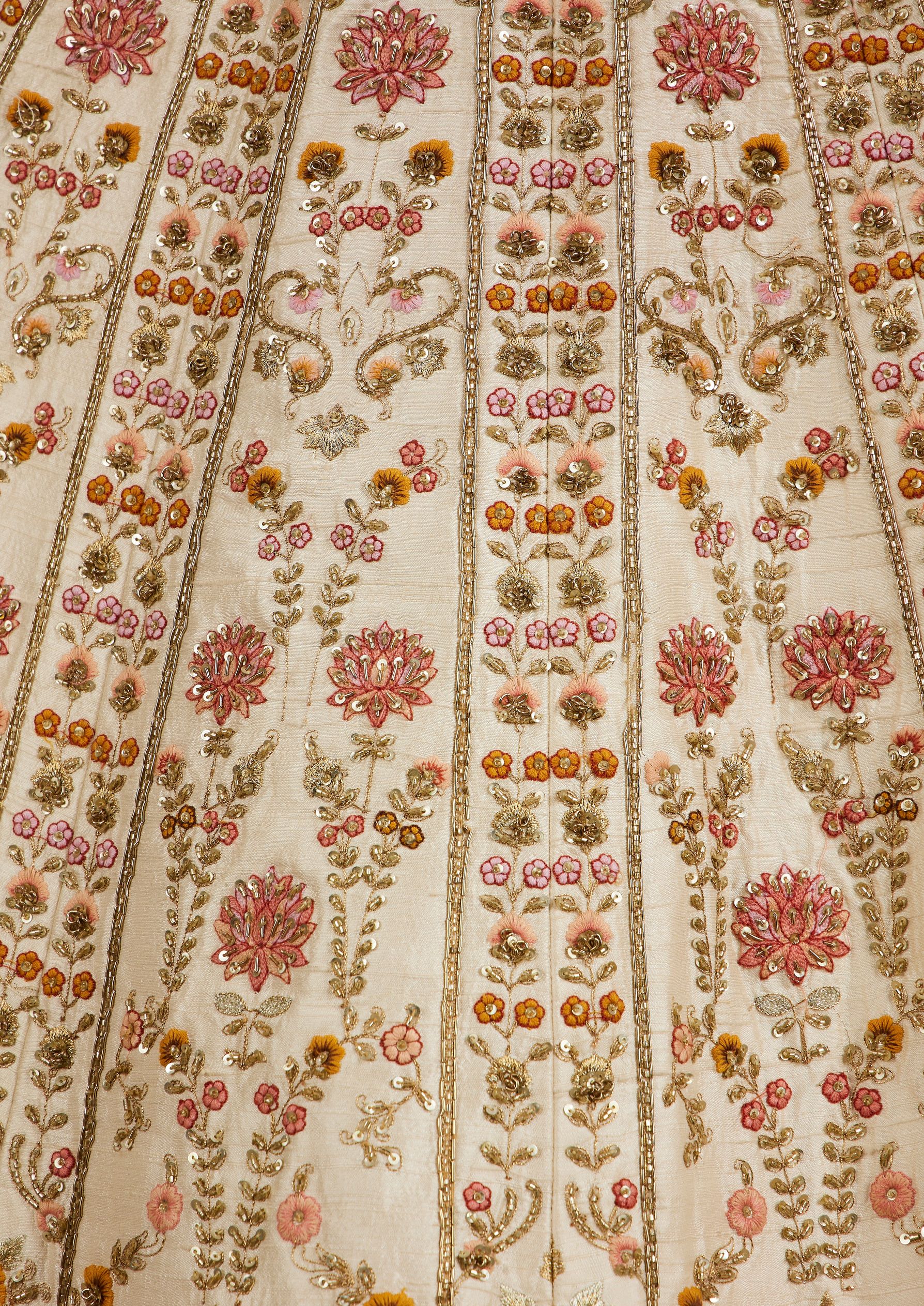 Twamev Women Cream Beige Floral Embroidered Lehenga with Paisley Patterns And Zari Work