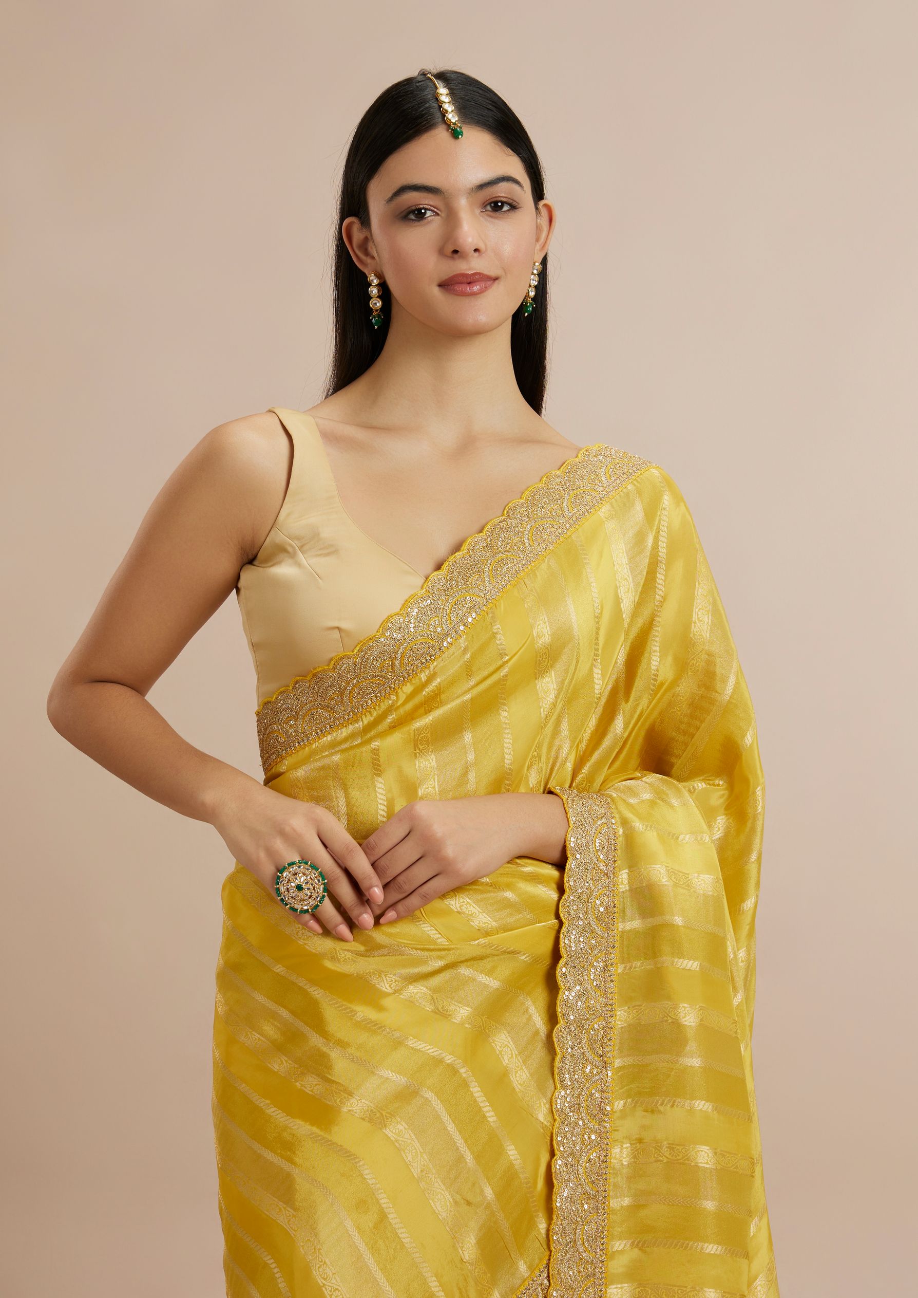Twamev Women Radiant Yellow Tissue Saree