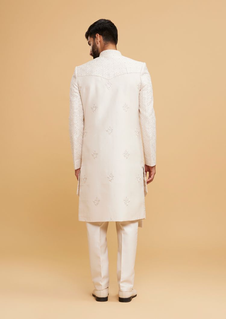 Twamev Men Elegant Cream Art Silk Sherwani Set