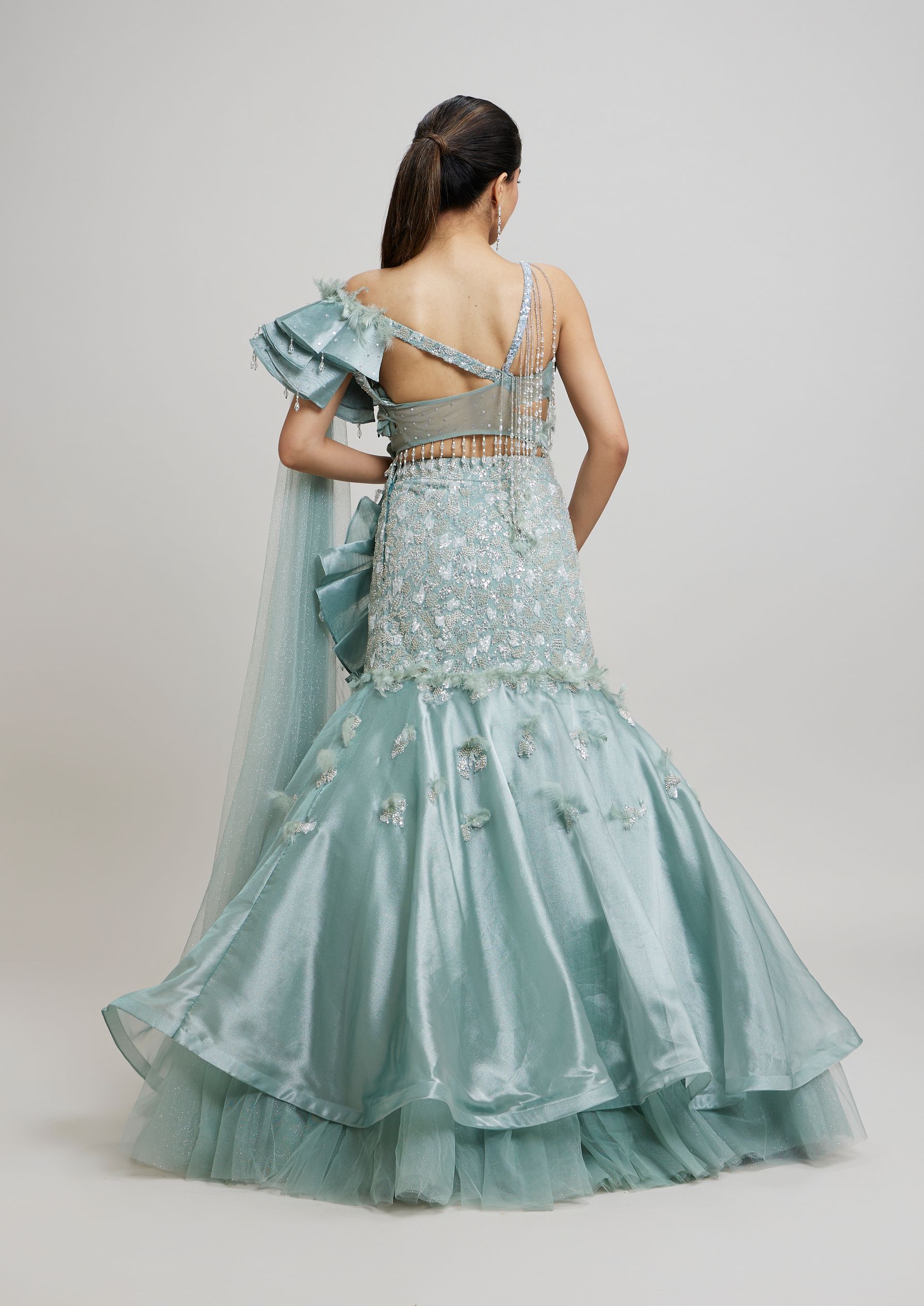 Twamev Women Dreamy Light Blue Lehenga Ensemble