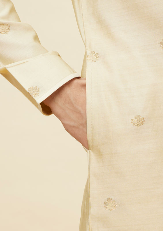 Twamev Men Golden Beige Buta Motif Kurta Set