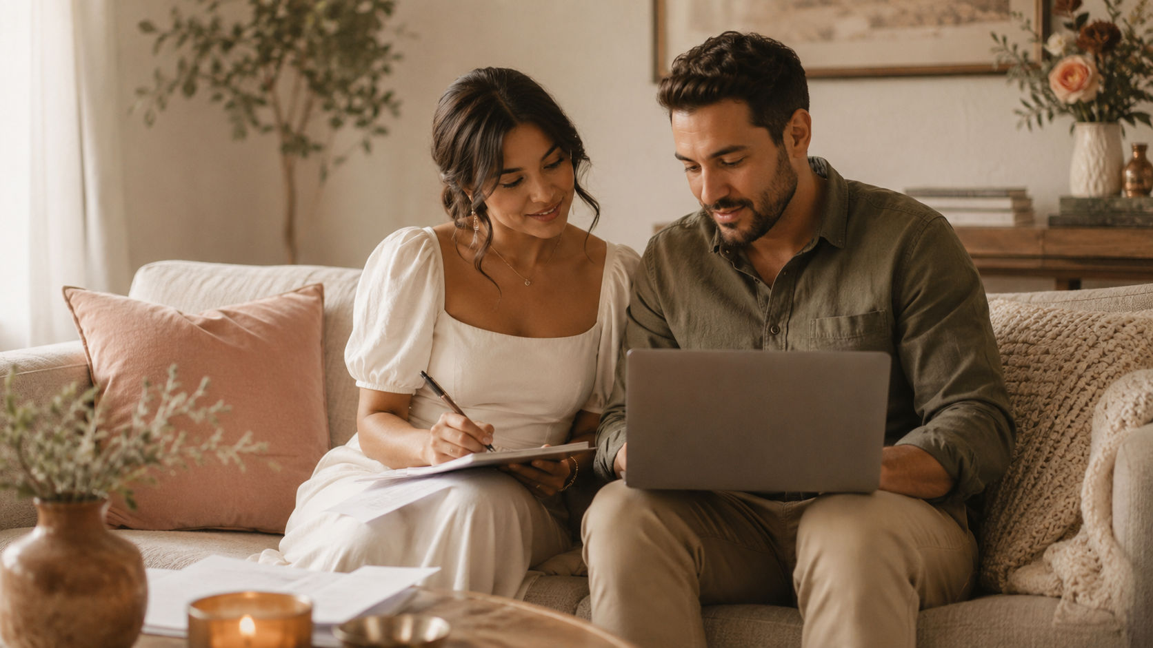 Pareja revisando su invitación en Nupcii