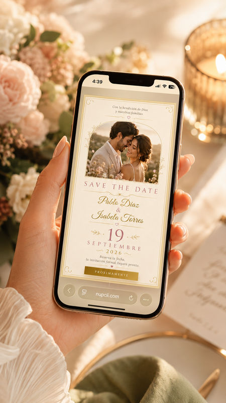 Save the date digital de Nupcii visto desde celular