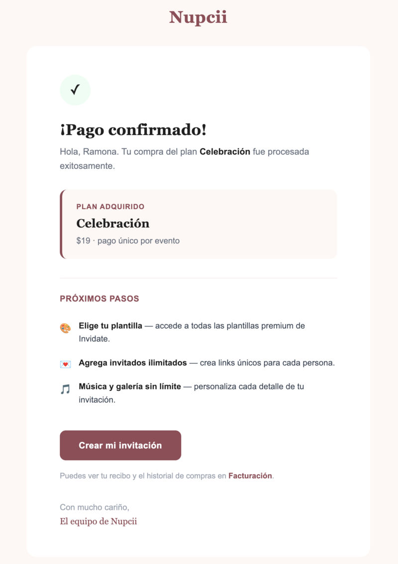 Recibo automático de Lemon Squeezy con detalles de la compra