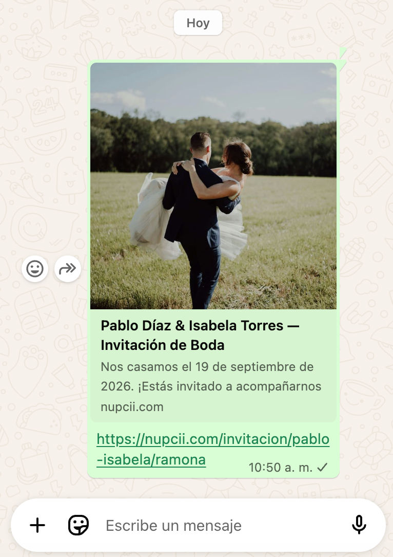 Captura de una invitación digital de Nupcii