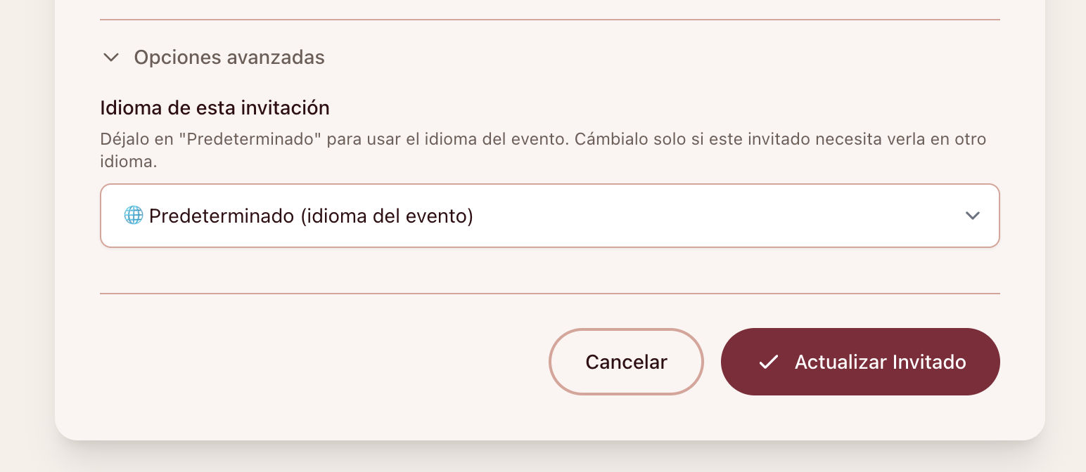 Configuración de idioma por invitado en Nupcii