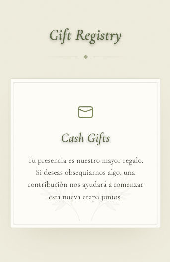 Gifts section of a Nupcii digital invitation as guests see it on their phone