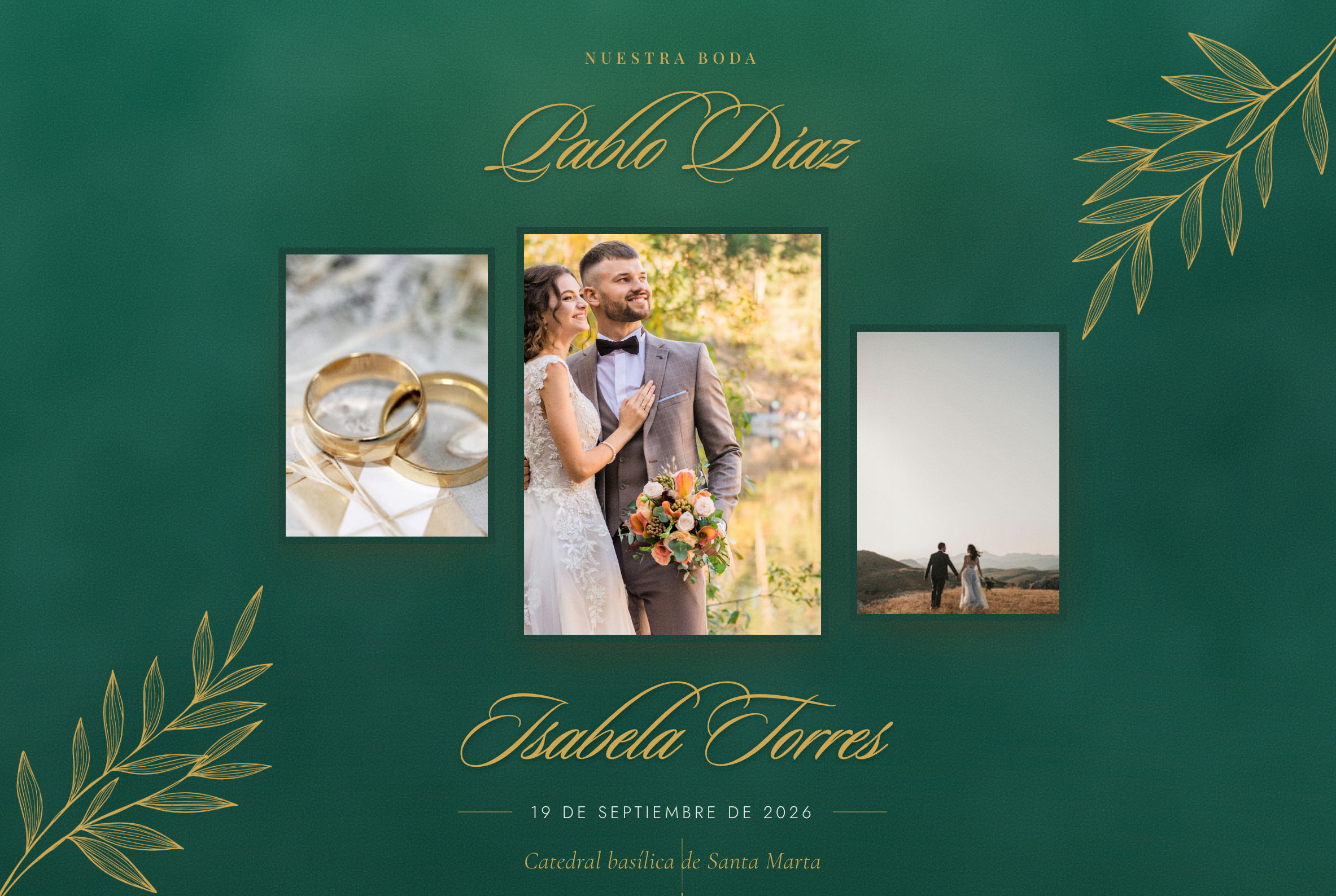 Madeleyne template cover with three photos and names in calligraphy