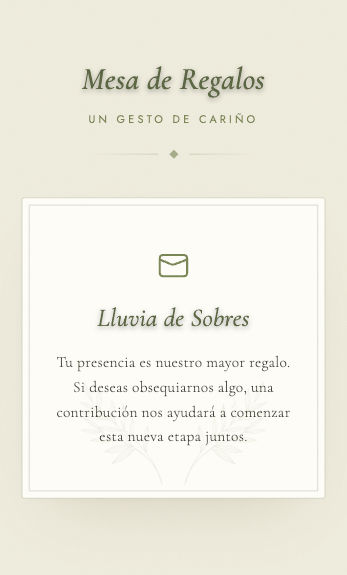 Sección de regalos de una invitación digital de Nupcii como la ve el invitado desde el celular