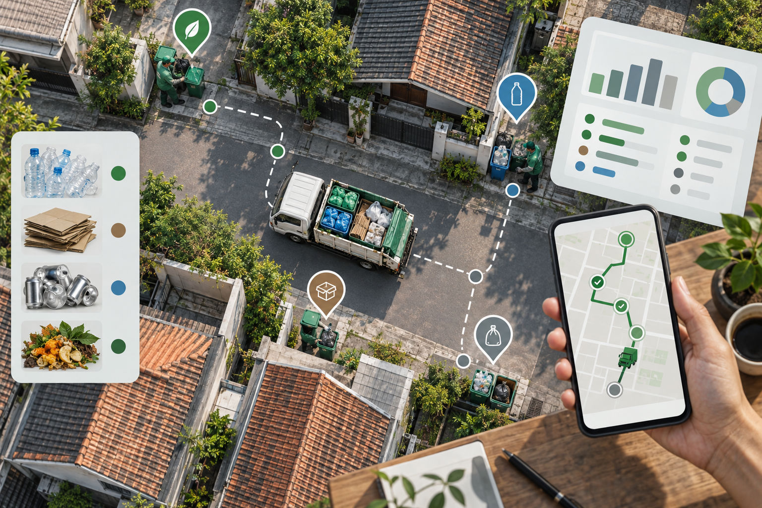 Rute penjemputan, titik setoran, dan data material dalam satu alur operasional