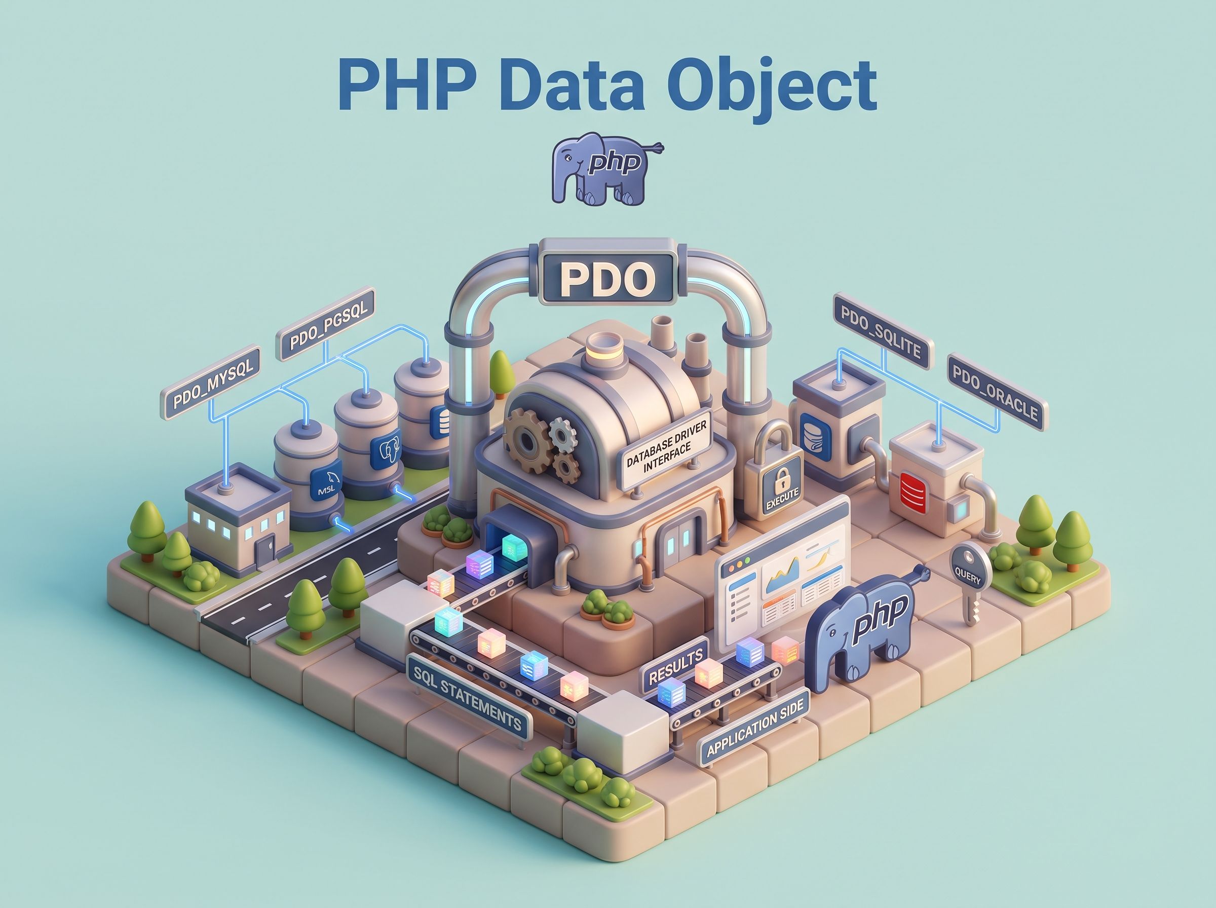 PHP PDO Illustration - Made with gemini-3.1-flash-image