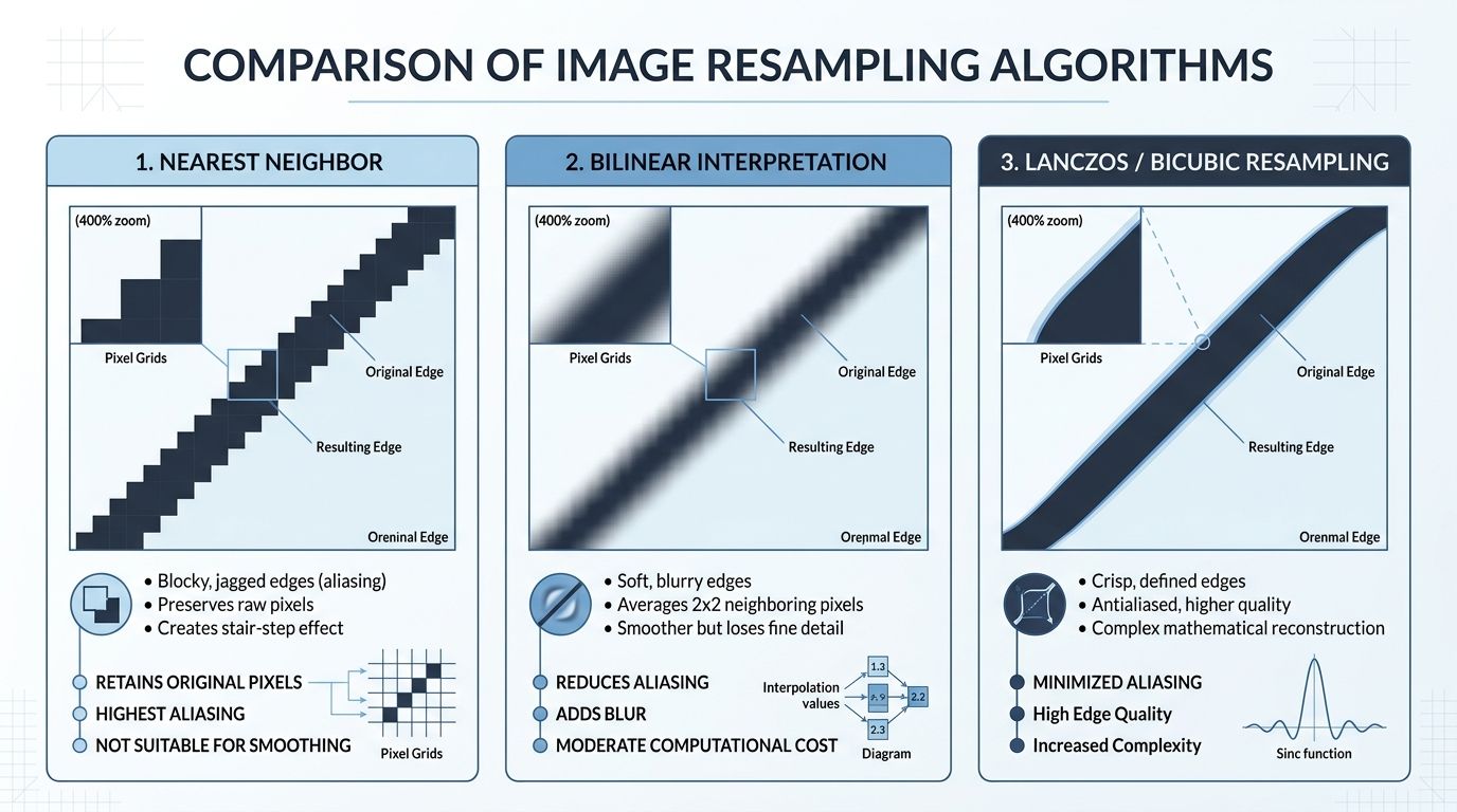 Nearest Neighbor vs Bilinear vs Bicubic Resampling Comparison