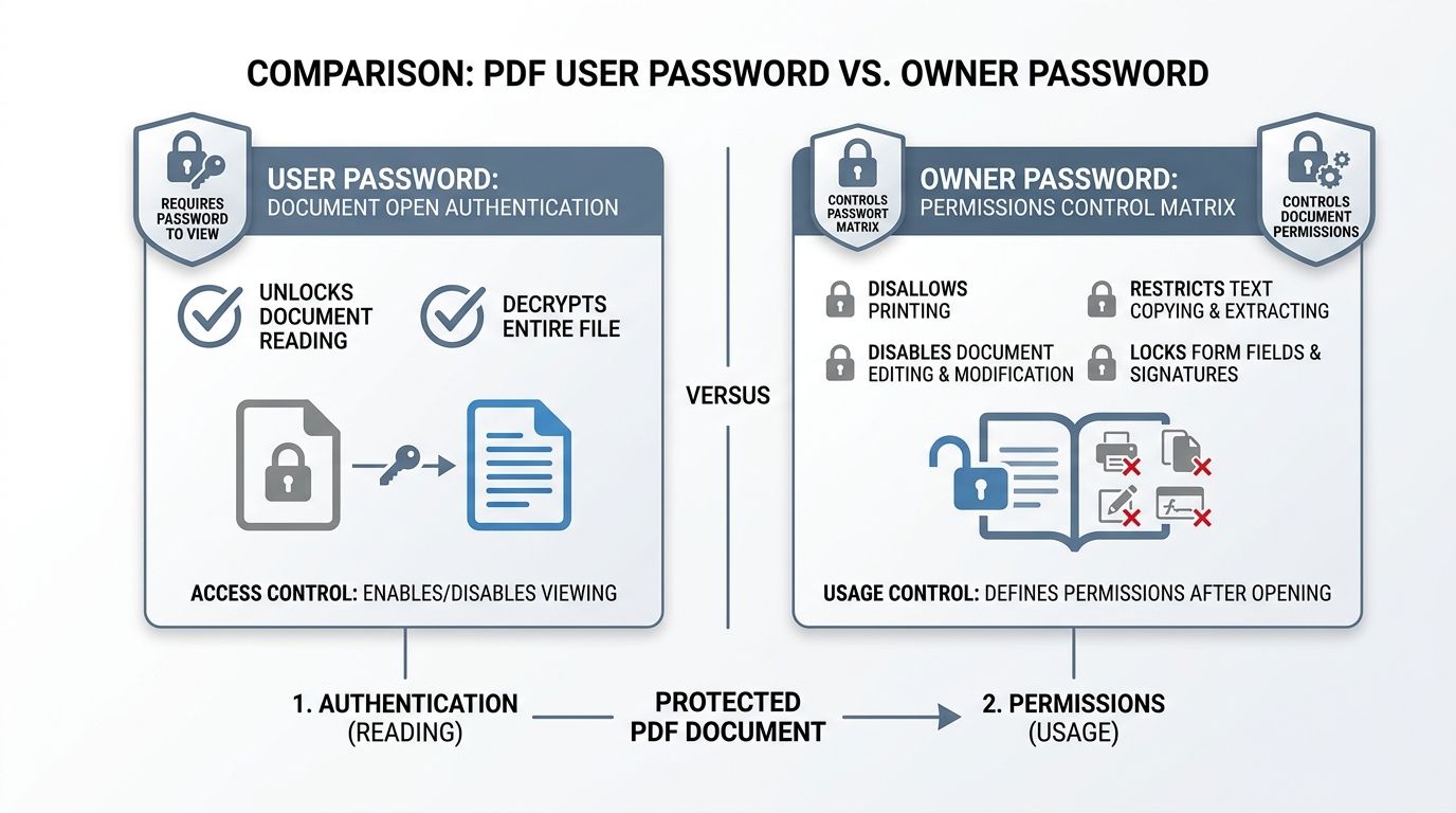 User Password vs Owner Permissions Password Access Control Matrix