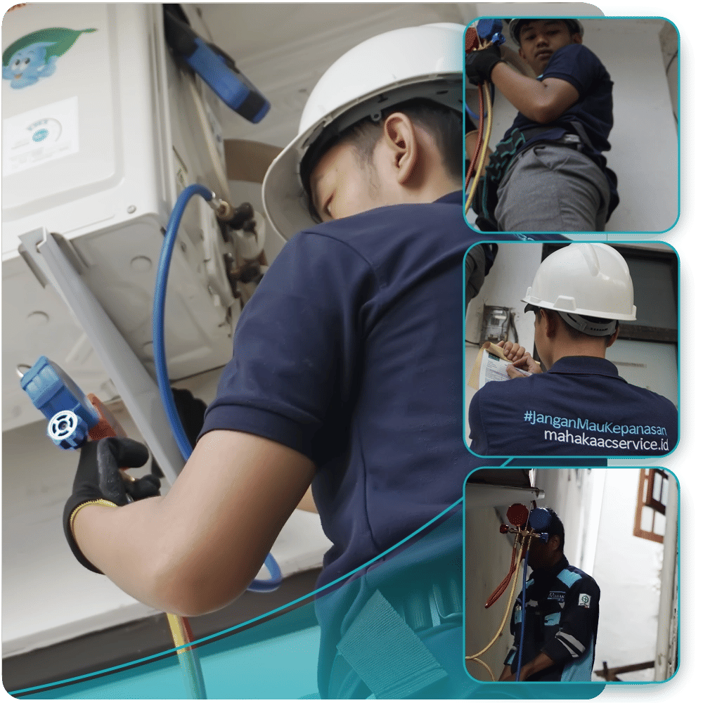 Teknisi mengganti freon AC
