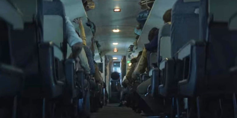 The inside of the plane as it loses control in Society of the Snow