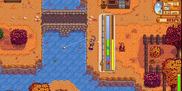 Image of a character finding a fishing chest while fishing in Stardew Valley