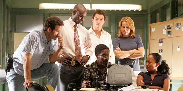 The cast of The Wire at the police station