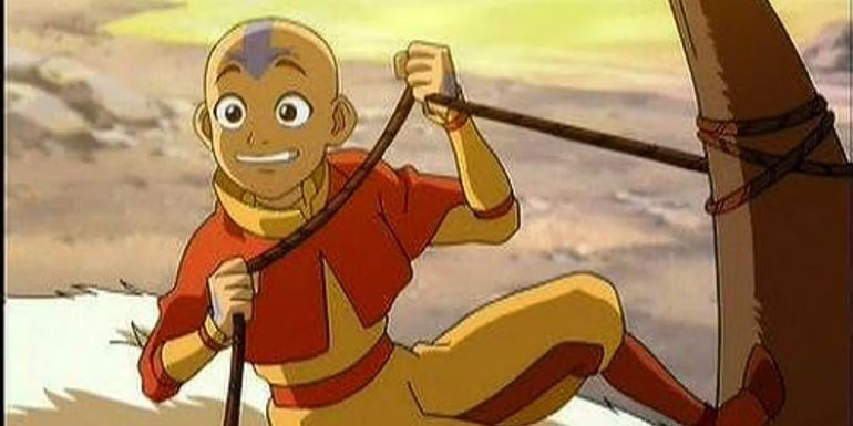 Aang climbing a tree with a rope in Avatar The Last Airbender