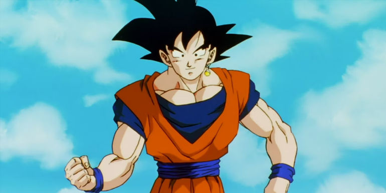 Goku wearing a Potara earring in Dragon Ball Z's Buu Saga.