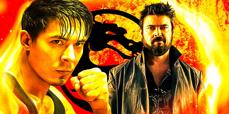 Johnny Cage's actor Karl Urban and Cole Young in Mortal Kombat 2021 in front of a custom MK background