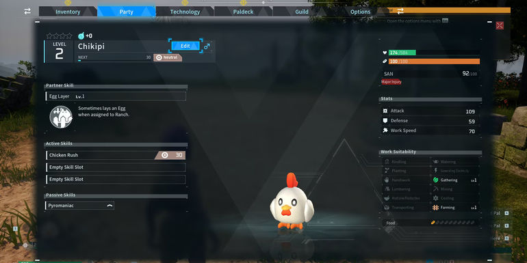 Image of a Chikipi being renamed in Palworld