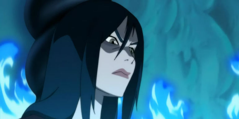 Azula surrounded by blue flame in Avatar: The Last Airbender
