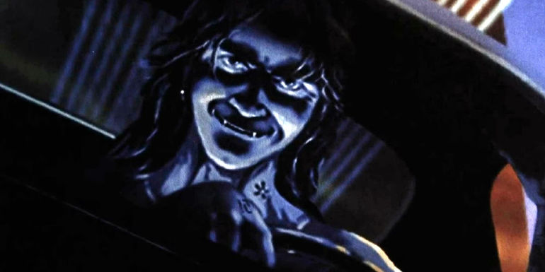 A painting of a grinning fanged driver in Stephen King's The Road Virus Heads North from Nightmares and Dreamscapes