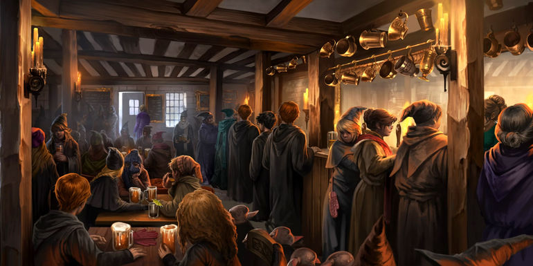 An illustration of the Three Broomsticks in Harry Potter