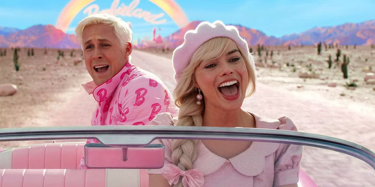 Barbie Sings in the car while Ken Screams in the back seat in the Barbie Movie.