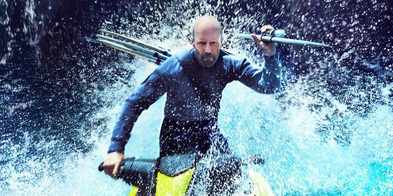 Jason Statham driving a jet ski in The Meg 2