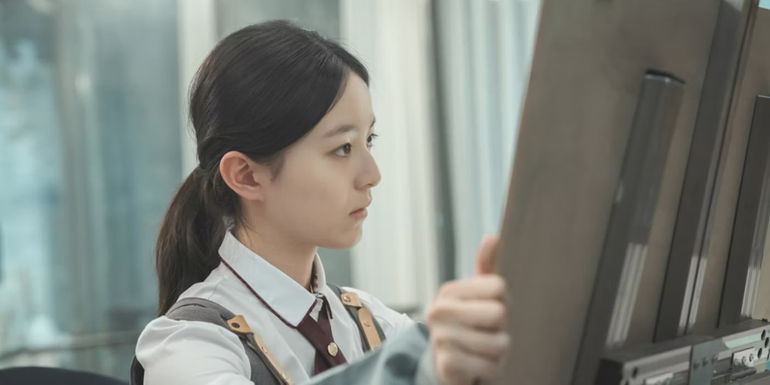 Park Ji-hu as Oh In-hye looking in Little Women looking at a painting