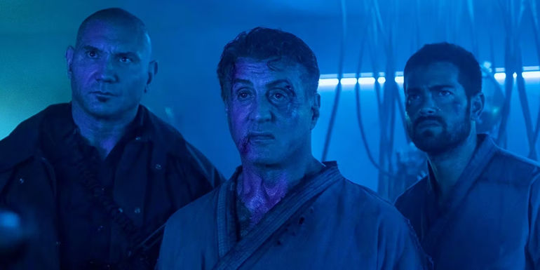 Dave Baustista Sylvester Stallone and Jesse Metcalfe in prison in Escape Plan 2
